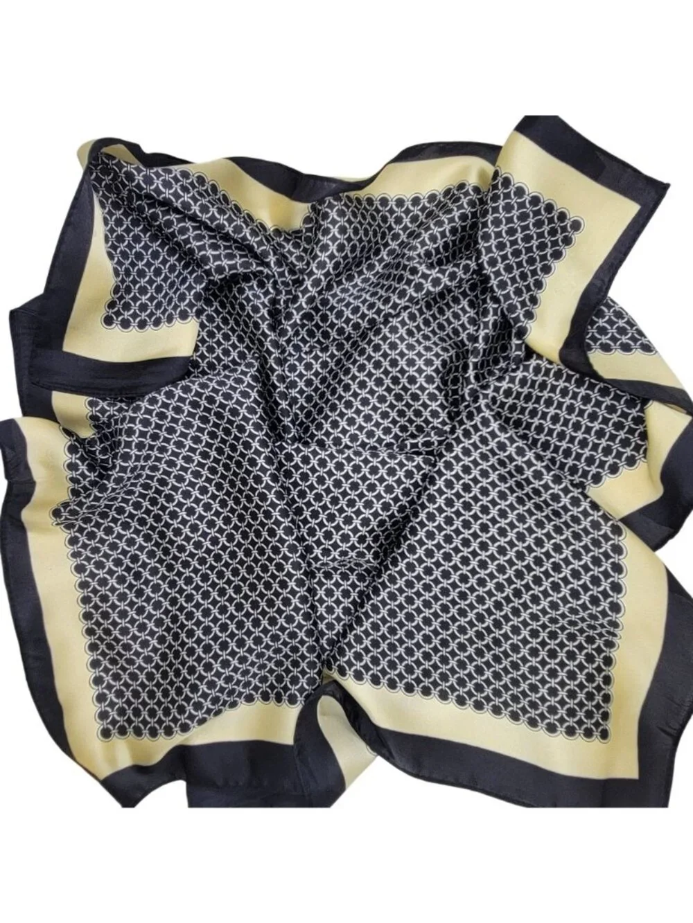 ✨Luxurious Silky Square Scarf Bandana Black Beige Geometric Chain Print Wrap New